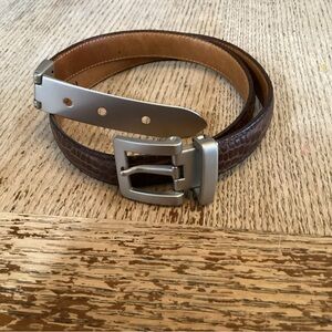 Women’s Joan & David Leather Belt Calfskin Brown silver Hardware Buckle Size S